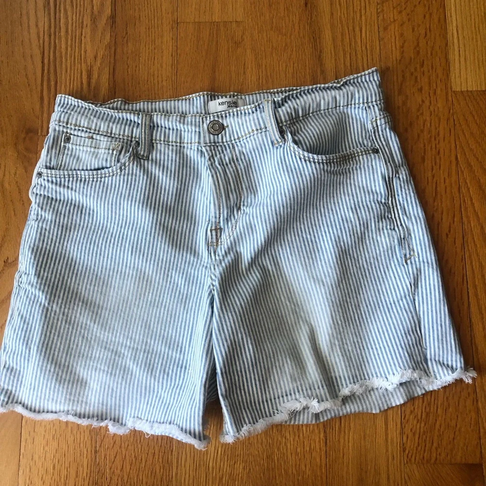 Kensie Blue and White Striped Denim Shorts